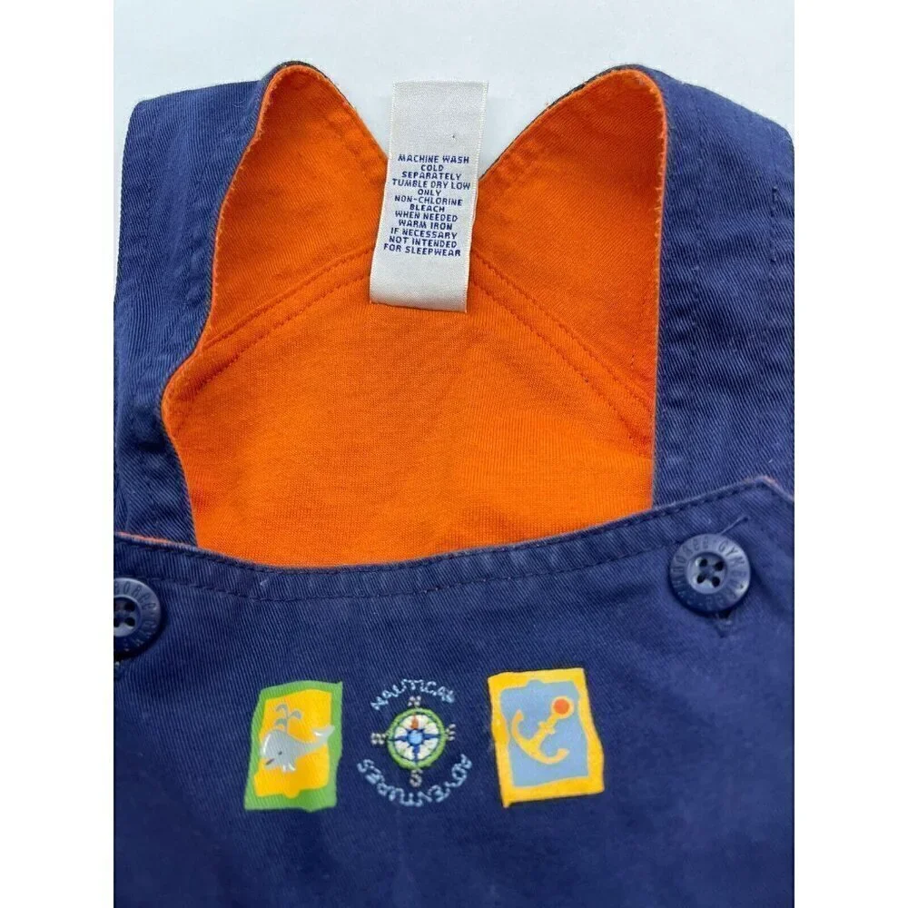 Gymboree Nautical Adventure 2pc Set Navy Blue Overalls & Orange Bodysuit 6-12 M